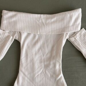 Stradivarius Cream Ribbed Knit Top